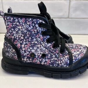 Purple and Black Floral High-Top Boots